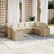 vidaXL Soffgrupp för trädgården med dynor 9 delar beige konstrotting