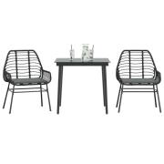 vidaXL Matgrupp för trädgård med dynor 3 delar svart konstrotting&glas