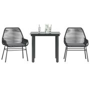 vidaXL Matgrupp för trädgård med dynor 3 delar svart konstrotting&glas