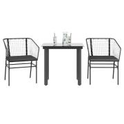vidaXL Matgrupp för trädgård med dynor 3 delar svart konstrotting&glas