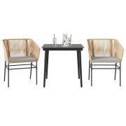 vidaXL Matgrupp för trädgård med dynor 3 delar brun polyrotting glas