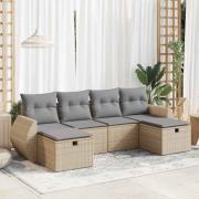 vidaXL Soffgrupp för trädgården med dynor 6 delar beige konstrotting