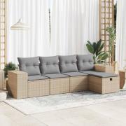 vidaXL Soffgrupp för trädgården med dynor 5 delar beige konstrotting