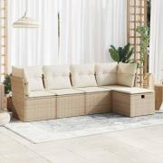 vidaXL Soffgrupp för trädgården med dynor 5 delar beige konstrotting