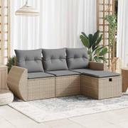 vidaXL Soffgrupp för trädgård med dynor 4 delar beige konstrotting