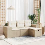 vidaXL Soffgrupp för trädgård med dynor 4 delar beige konstrotting
