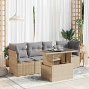 vidaXL Soffgrupp för trädgården med dynor 5 delar beige konstrotting