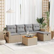vidaXL Soffgrupp för trädgården med dynor 6 delar beige konstrotting