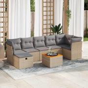 vidaXL Matgrupp för trädgården med dynor 8 delar beige konstrotting