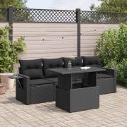 vidaXL Loungegrupp för trädgården med dynor 5 delar svart konstrotting