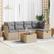 vidaXL Soffgrupp för trädgården med dynor 6 delar beige konstrotting