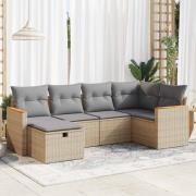 vidaXL Soffgrupp för trädgården med dynor 6 delar beige konstrotting