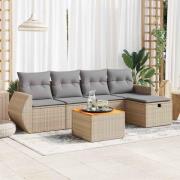 vidaXL Soffgrupp för trädgården med dynor 6 delar beige konstrotting