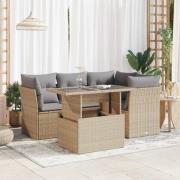 vidaXL Soffgrupp för trädgården med dynor 5 delar beige konstrotting