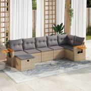 vidaXL Matgrupp för trädgården med dynor 7 delar beige konstrotting