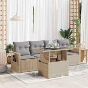 vidaXL Soffgrupp för trädgården med dynor 5 delar beige konstrotting
