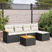vidaXL Loungegrupp med dynor 6 delar svart konstrotting