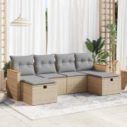 vidaXL Soffgrupp för trädgården med dynor 6 delar beige konstrotting