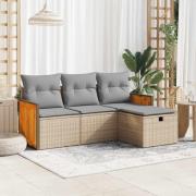 vidaXL Soffgrupp för trädgård med dynor 4 delar beige konstrotting