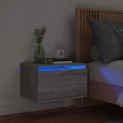 vidaXL Väggmonterat sängbord med LED-lampor grå sonoma