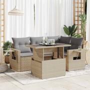 vidaXL Soffgrupp för trädgården med dynor 5 delar beige konstrotting