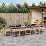 vidaXL Matgrupp för trädgården med dynor 17delar mixbeige konstrotting