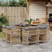 vidaXL Matgrupp för trädgården med dynor 9 delar mixbeige konstrotting