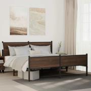 vidaXL Sängram utan madrass metall brun ek 183x213 cm