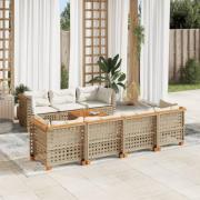 vidaXL Matgrupp för trädgården med dynor 8 delar beige konstrotting