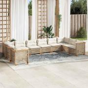 vidaXL Soffgrupp för trädgård med dynor 10 delar beige konstrotting