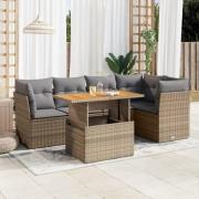 vidaXL Soffgrupp för trädgården med dynor 6 delar beige konstrotting