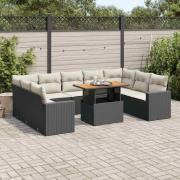 vidaXL Loungegrupp 10 delar med svarta dynor konstrotting