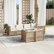vidaXL Matgrupp för trädgården med dynor 7 delar beige konstrotting