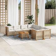 vidaXL Soffgrupp för trädgården med dynor 9 delar beige konstrotting