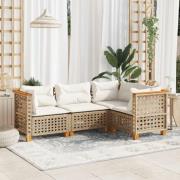 vidaXL Soffgrupp för trädgård med dynor 4 delar beige konstrotting