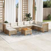 vidaXL Soffgrupp för trädgården med dynor 9 delar beige konstrotting