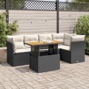 vidaXL Loungegrupp med dynor 6 delar svart konstrotting