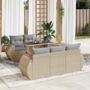vidaXL Soffgrupp för trädgården med dynor 6 delar beige konstrotting