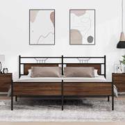 vidaXL Sängram utan madrass metall brun ek 193x203 cm