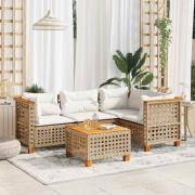 vidaXL Soffgrupp för trädgården med dynor 5 delar beige konstrotting