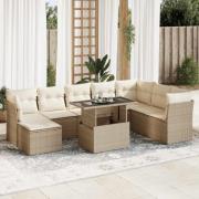 vidaXL Soffgrupp för trädgården med dynor 9 delar beige konstrotting
