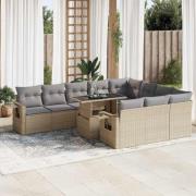 vidaXL Loungegrupp för trädgården m. dynor 11 delar beige konstrotting