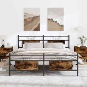 vidaXL Sängram utan madrass metall rökfärgad ek 183x213 cm
