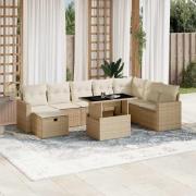 vidaXL Soffgrupp för trädgården med dynor 9 delar beige konstrotting