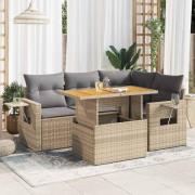 vidaXL Soffgrupp för trädgården med dynor 5 delar beige konstrotting