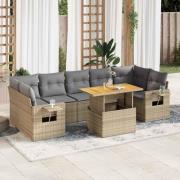 vidaXL Matgrupp för trädgården med dynor 8 delar beige konstrotting