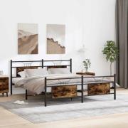 vidaXL Sängram utan madrass metall rökfärgad ek 160x200 cm