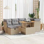 vidaXL Trädgårdssoffset med dynor 7 delar beige konstrotting akaciaträ