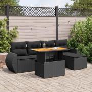 vidaXL Loungegrupp med dynor 6 delar svart konstrotting
