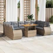 vidaXL Soffgrupp för trädgård med dynor 10 delar beige konstrotting